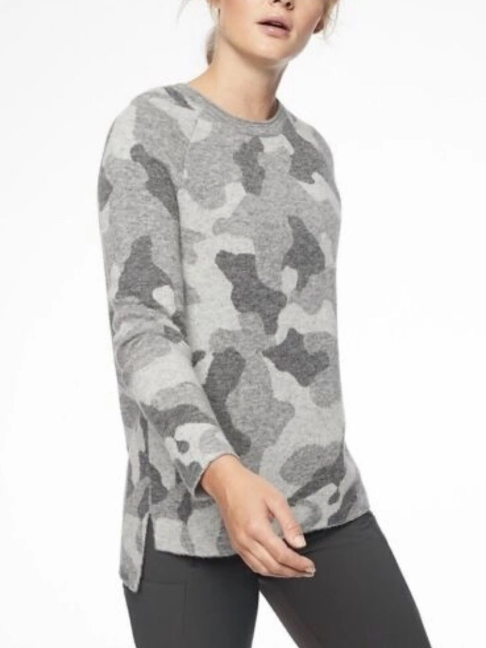 Athleta Gray Camouflage Crewneck Sweater